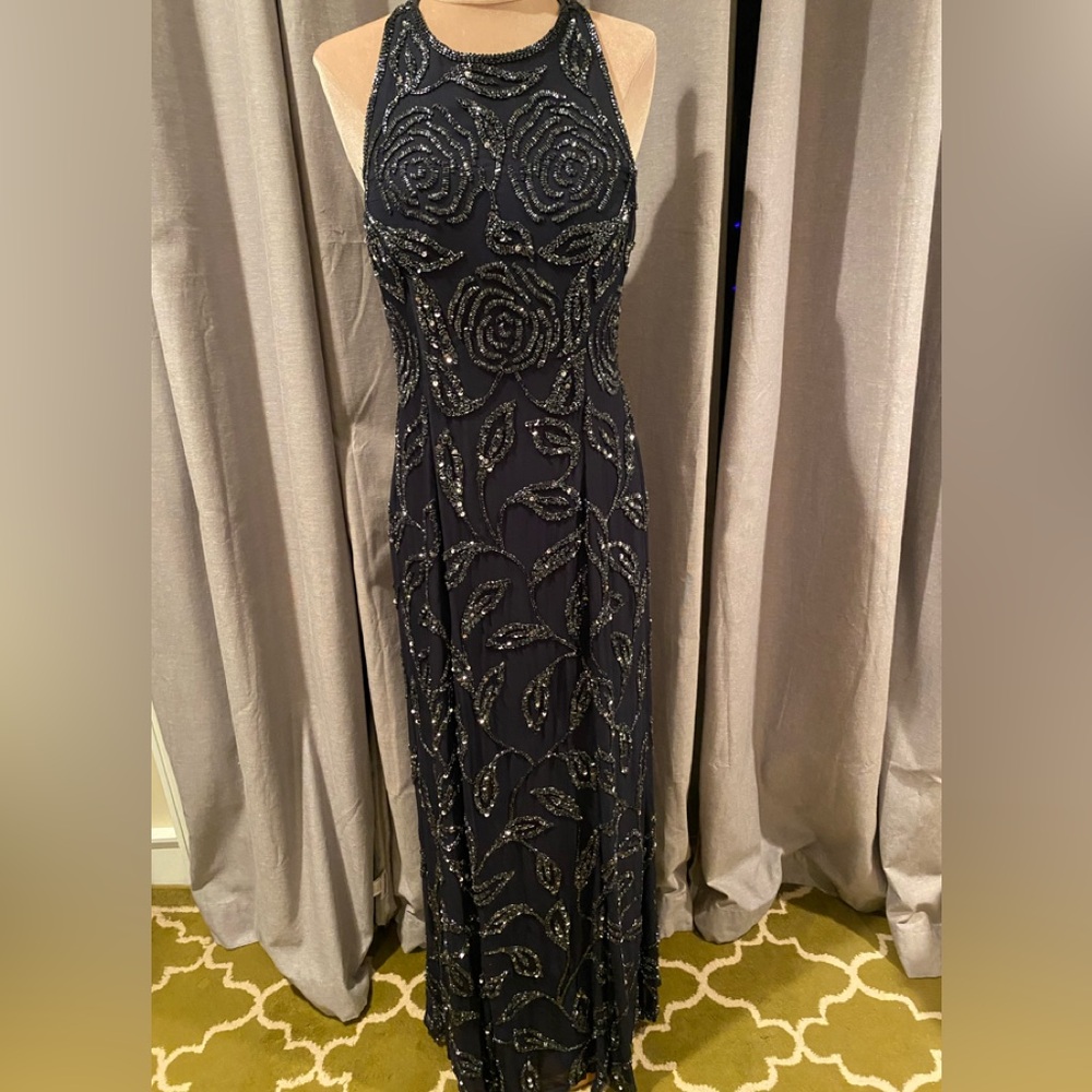 Stunning Navy Vintage Beaded Gown